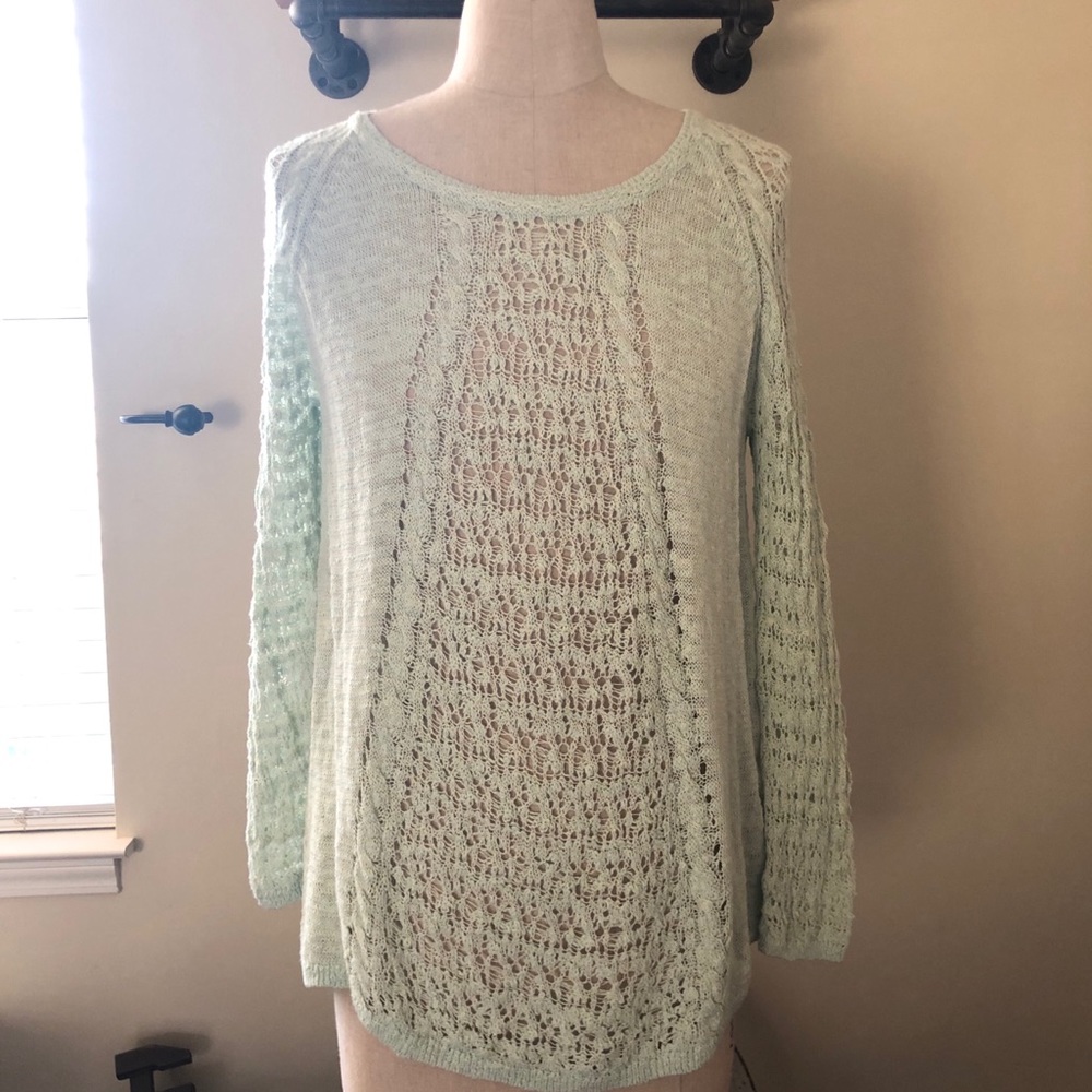 Lucky Brand Blue Long Sleeve Sheer Lace Sweater